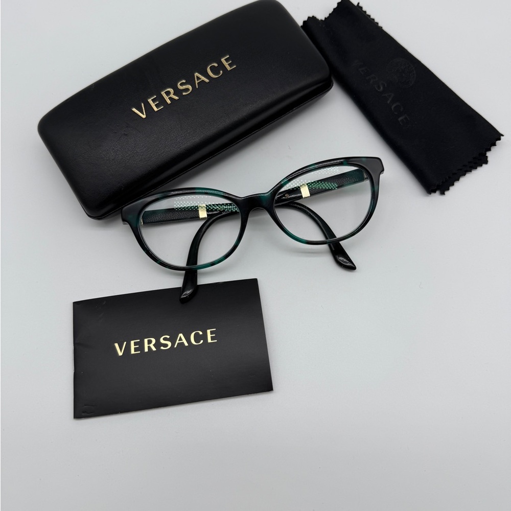 Versace Green and Black Tortoise Shell with Gold and leather Accents Glasses